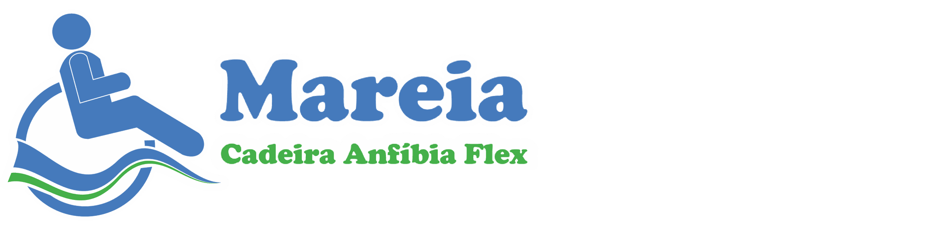 Logotipo com fundo transparente da Mareia Flex com ícone azul de PcD sobre ondas azul e verde.
