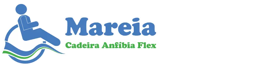Logotipo com fundo transparente da Mareia Flex com ícone azul de PcD sobre ondas azul e verde.